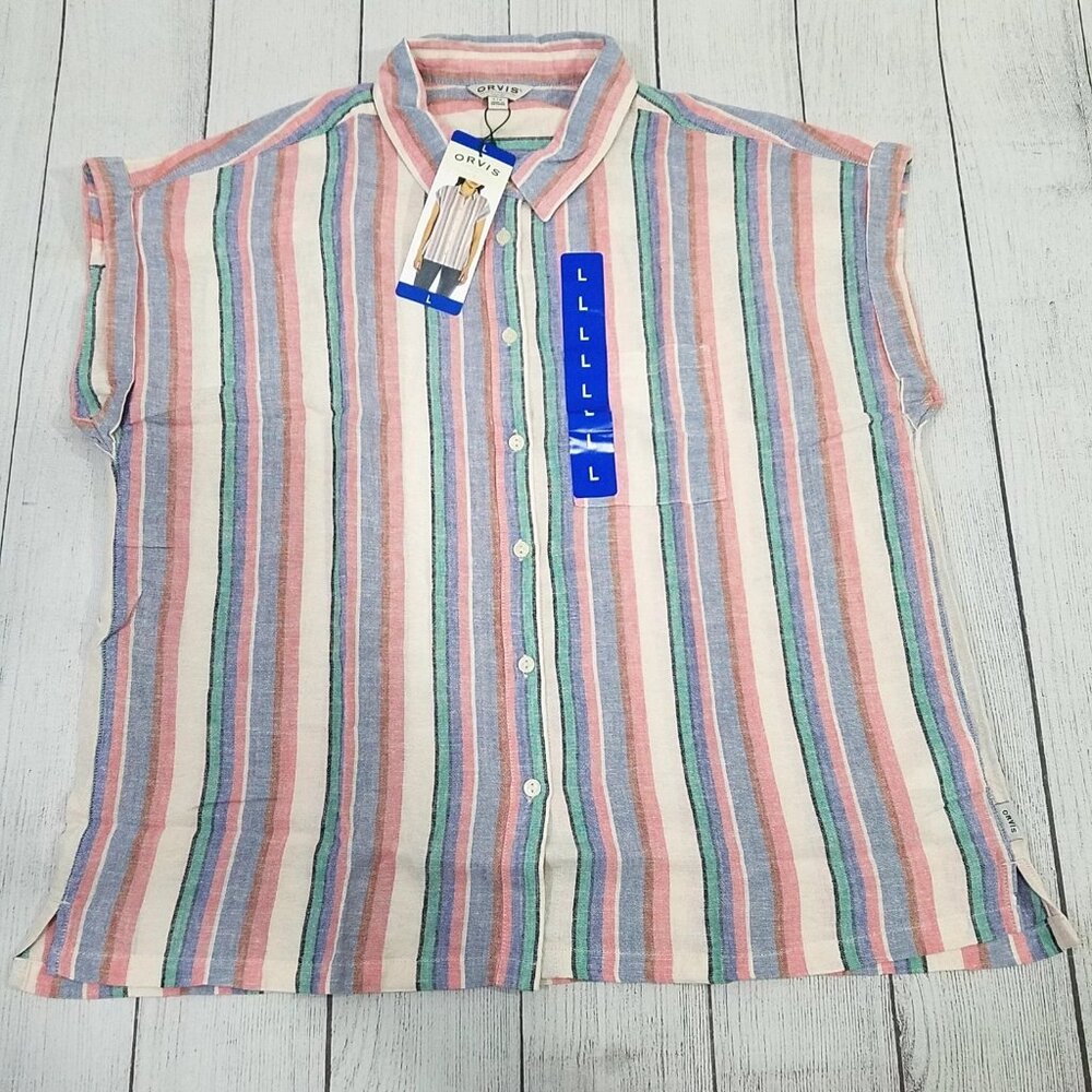 Orvis Linen Blend Button Up Shirt Womens Size Large